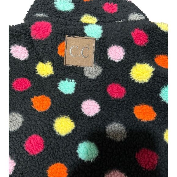 Girlie Girl CC Sherpa Pullover Jacket 1/4 Zip Up Black Polka Dot Size‎ Small - Picture 8 of 11